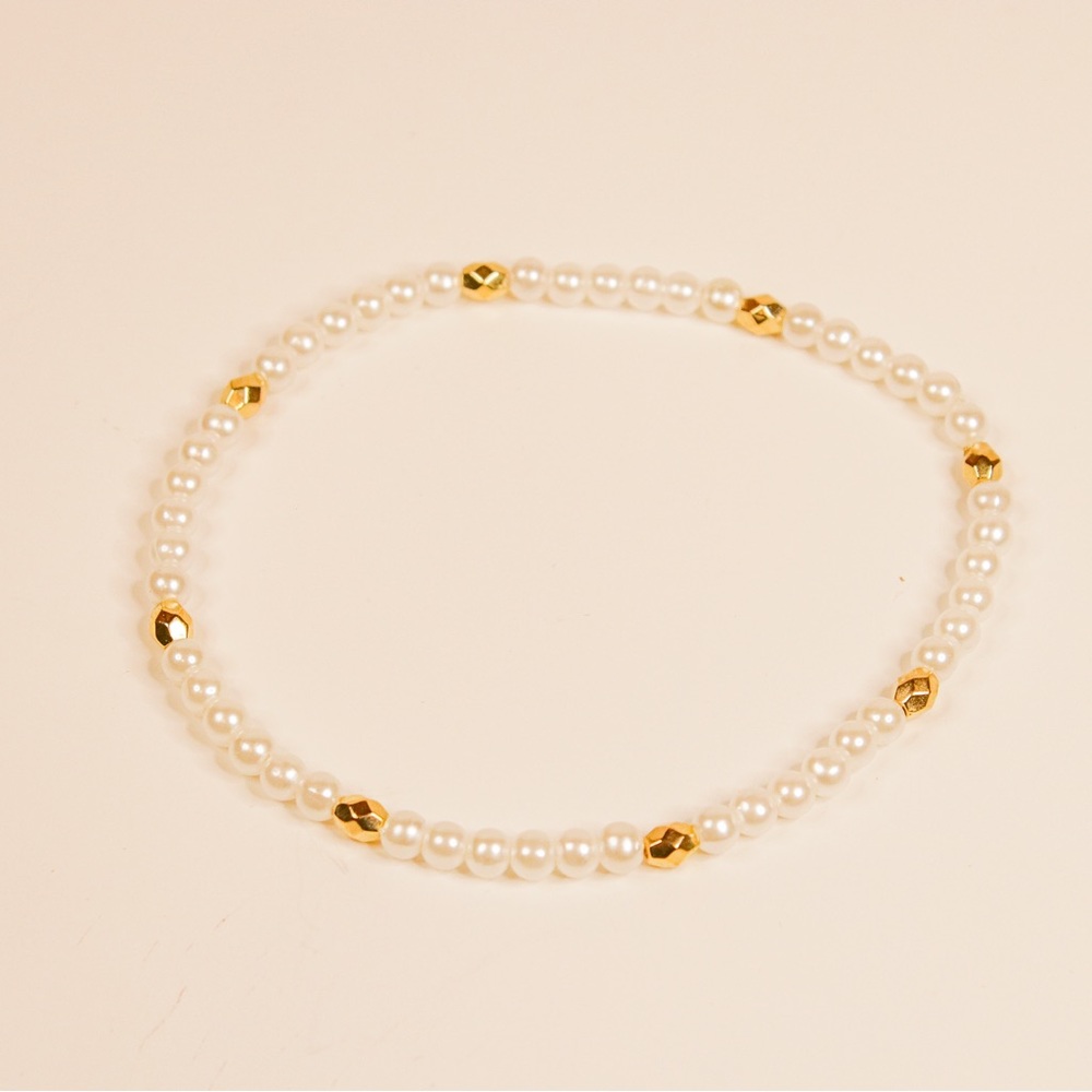 Handmade Faux Gold and Pearl Elastic Choker Necklace